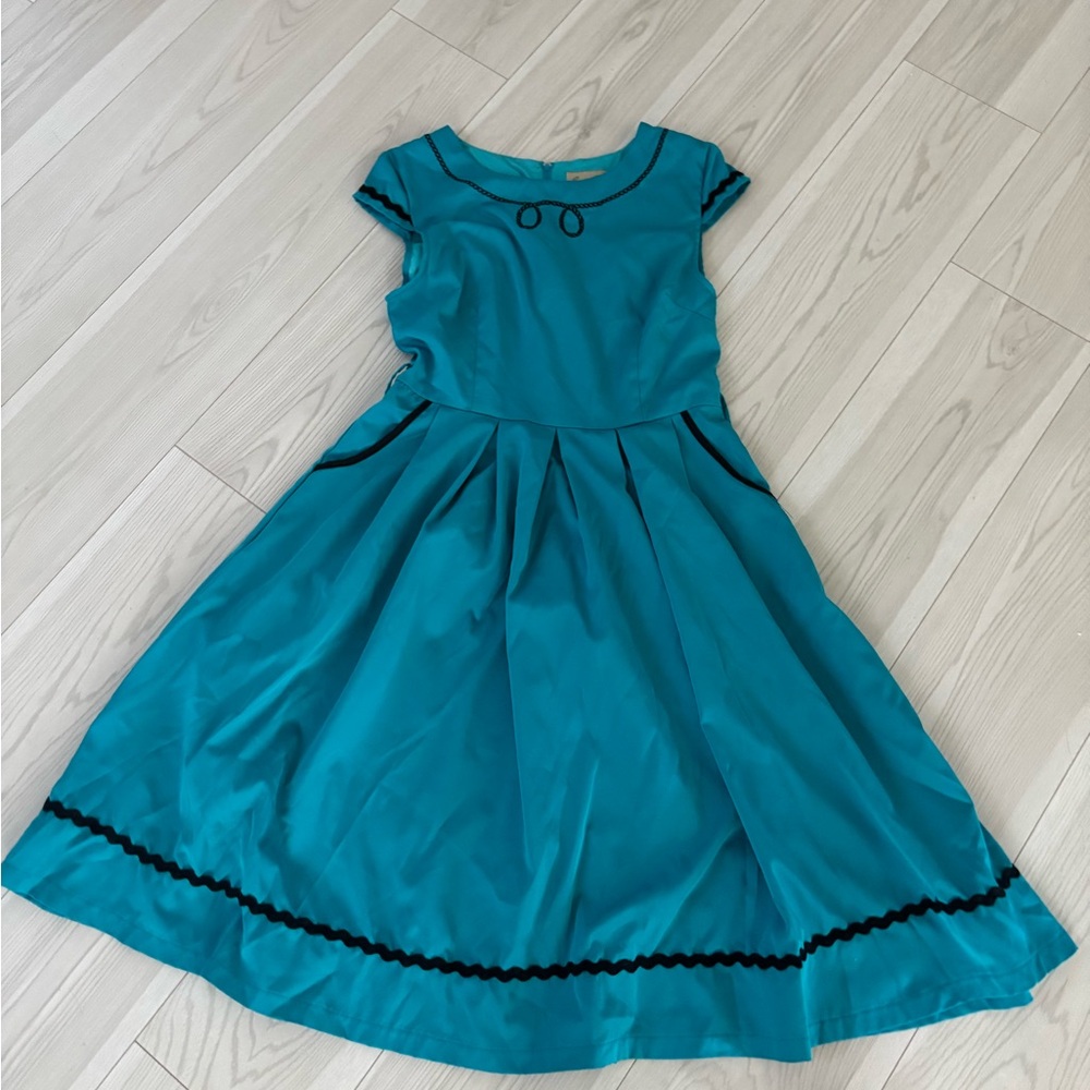 Lindy Bop Teal Vintage-Style Midi Dress with Black Trim